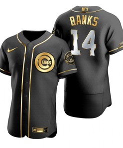 Chicago Cubs #14 Ernie Banks Mlb Golden Brandedition Black Jersey Gift For Cubs Fans - Robokeg