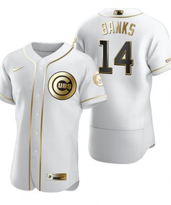 Chicago Cubs #14 Ernie Banks Mlb Golden Brandedition White Jersey Gift For Cubs Fans - Robokeg