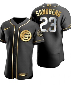 Chicago Cubs #23 Ryne Sandberg Mlb Golden Brandedition Black Jersey Gift For Cubs Fans - Robokeg