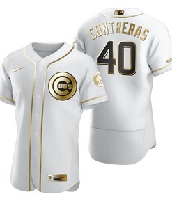 Chicago Cubs #40 Willson Contreras Mlb Golden Brandedition White Jersey Gift For Cubs Fans - Robokeg