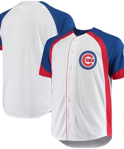 Chicago Cubs Big & Tall Colorblock Full-snap Jersey - White/royal Mlb - Robokeg