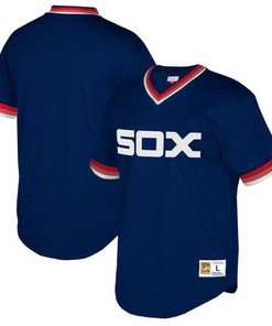 Chicago White Sox Mitchell And Ness Big And Tall Cooperstown Collection Mesh Wordmark V-neck Jersey - Navy - Robokeg