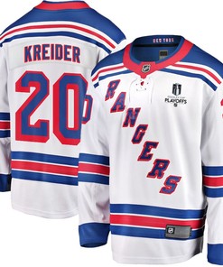 Chris Kreider 20 New York Rangers Stanley Cup 2023 Playoffs Patch Away Breakaway Men Jersey - White - Robokeg