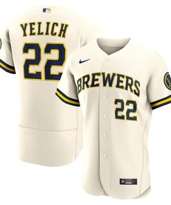 Christian Yelich 22 Milwaukee Brewers Home Wordmark Player Elite Jersey - Cream - Robokeg