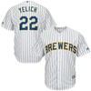 Christian Yelich Milwaukee Brewers Alternate Official Cool Base Player Jersey - White Royal - Robokeg