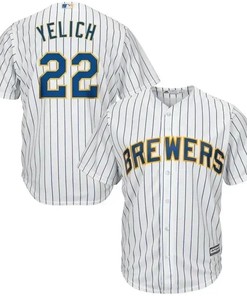 Christian Yelich Milwaukee Brewers Alternate Official Cool Base Player Jersey - White Royal - Robokeg