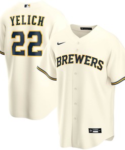 Christian Yelich Milwaukee Brewers Home Replica Player Jersey Cream Mlb - Robokeg