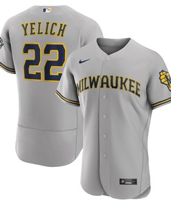 Christian Yelich Milwaukee Brewers Road Authentic Player Logo Jersey Gray Mlb - Robokeg