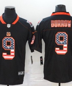 Cincinnati Bengals Joe Burrow #9 Nfl 2020 Us Flag Black Jersey - Robokeg