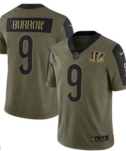 Cincinnati Bengals Joe Burrow 9 Nfl Olive 2021 Salute To Service Retired Player Men Jersey For Bears Fans - Robokeg