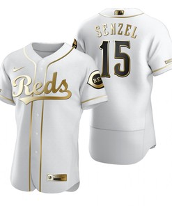 Cincinnati Reds #15 Nick Senzel Mlb Golden Brandedition White Jersey Gift For Reds Fans - Robokeg