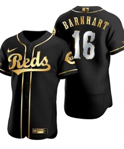 Cincinnati Reds #16 Tucker Barnhart Mlb Golden Brandedition Black Jersey Gift For Reds Fans - Robokeg