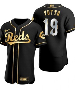 Cincinnati Reds #19 Joey Votto Mlb Golden Brandedition Black Jersey Gift For Reds Fans - Robokeg