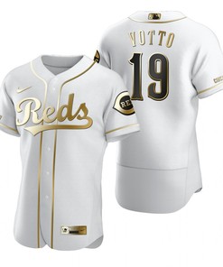 Cincinnati Reds #19 Joey Votto Mlb Golden Brandedition White Jersey Gift For Reds Fans - Robokeg