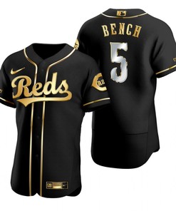 Cincinnati Reds #5 Johnny Bench Mlb Golden Brandedition Black Jersey Gift For Reds Fans - Robokeg