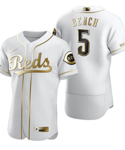 Cincinnati Reds #5 Johnny Bench Mlb Golden Brandedition White Jersey Gift For Reds Fans - Robokeg