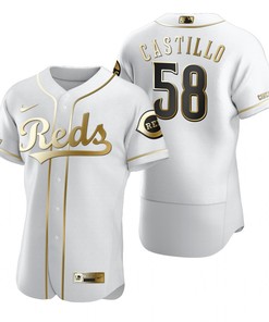 Cincinnati Reds #58 Luis Castillo Mlb Golden Brandedition White Jersey Gift For Reds Fans - Robokeg