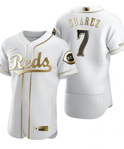Cincinnati Reds #7 Eugenio Suarez Mlb Golden Brandedition White Jersey Gift For Reds Fans - Robokeg
