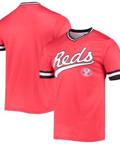 Cincinnati Reds Stitches Cooperstown Collection V-neck Team Color Jersey - Red/black Mlb - Robokeg
