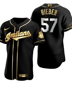 Cleveland Baseball #57 Shane Bieber Mlb Golden Brandedition Black Jersey Gift For Cleveland Baseball Fans - Robokeg