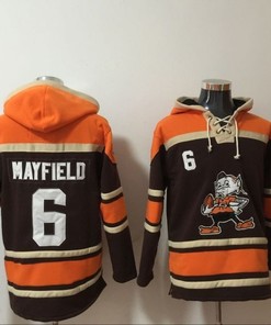 Cleveland Browns Baker Mayfield #6 Nfl 2020 Orange Brown Hoodie Jersey - Robokeg