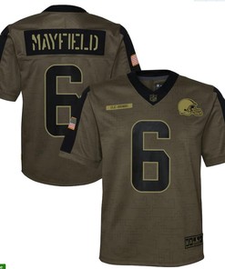 Cleveland Browns Baker Mayfield 6 Nfl Olive 2021 Salute To Service Game Men Jersey For Browns Fans - Robokeg