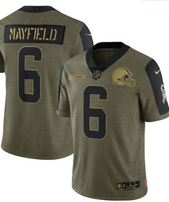 Cleveland Browns Baker Mayfield 6 Nfl Olive 2021 Salute To Service Player Men Jersey For Browns Fans - Robokeg