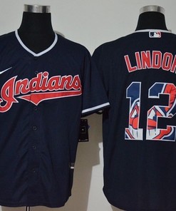 Cleveland Guardians Francisco Lindor #12 2020 Mlb Jersey - Dark Blue - Robokeg