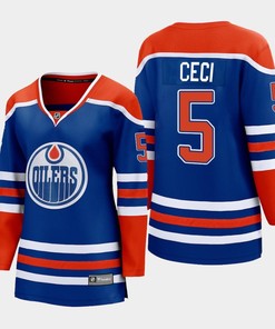 Cody Ceci 5 Edmonton Oilers 2022-23 Home Women Premier Breakaway Player Jersey Royal - Robokeg