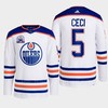Cody Ceci 5 Edmonton Oilers White Jersey 2022 Lee Ryan Hall Of Fame Patch Away - Robokeg
