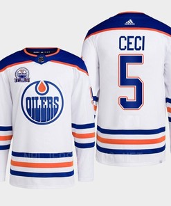 Cody Ceci 5 Edmonton Oilers White Jersey 2022 Lee Ryan Hall Of Fame Patch Away - Robokeg
