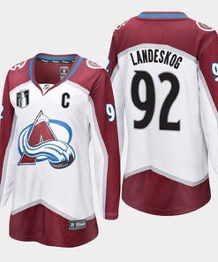 Colorado Avalanche Gabriel Landeskog 92 White 2022 Stanley Cup Final Away Jersey Women - Robokeg