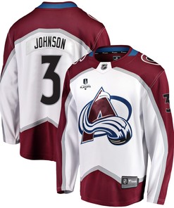 Colorado Avalanche Jack Johnson 3 Away 2022 Stanley Cup Playoffs Breakaway Men Jersey - White - Robokeg