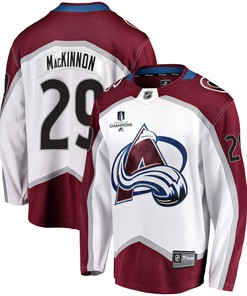 Colorado Avalanche Nathan MacKinnon 29 Away 2022 Stanley Cup Champions Breakaway Men Jersey - White - Robokeg