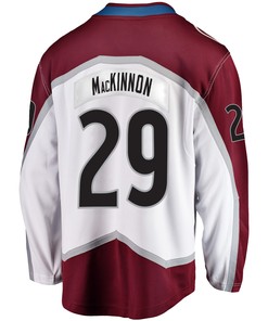 Colorado Avalanche Nathan MacKinnon 29 Away 2022 Stanley Cup Playoffs Breakaway Men Jersey - White - Robokeg