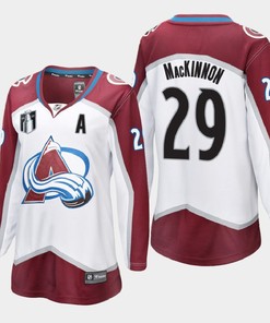 Colorado Avalanche Nathan MacKinnon 29 White 2022 Stanley Cup Final Away Jersey Women - Robokeg