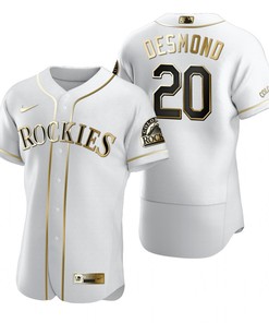 Colorado Rockies #20 Ian Desmond Mlb Golden Brandedition White Jersey Gift For Rockies Fans - Robokeg