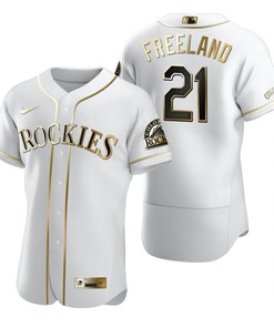 Colorado Rockies #21 Kyle Freeland Mlb Golden Brandedition White Jersey Gift For Rockies Fans - Robokeg