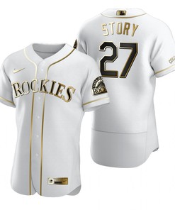 Colorado Rockies #27 Trevor Story Mlb Golden Brandedition White Jersey Gift For Rockies Fans - Robokeg