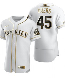 Colorado Rockies #45 Scott Oberg Mlb Golden Brandedition White Jersey Gift For Rockies Fans - Robokeg