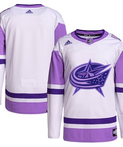 Columbus Blue Jackets Adidas Hockey Fights Cancer Primegreen Authentic Blank Practice Jersey - White/purple Nhl - Robokeg