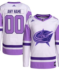 Columbus Blue Jackets Adidas Hockey Fights Cancer Primegreen Authentic Custom Jersey - White/purple Custom Jerseys Nhl - Robokeg