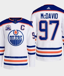 Connor McDavid 97 Edmonton Oilers White Jersey 2022 Lee Ryan Hall Of Fame Patch Away - Robokeg