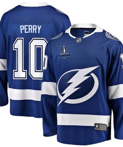 Corey Perry 10 Tampa Bay Lightning Stanley Cup 2023 Playoffs Patch Home Breakaway Men Jersey - Blue - Robokeg