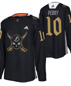 Corey Perry Lightning 2022 Pirate-themed Warmup Black Gasparilla inspired Jersey 10 Jersey - Robokeg