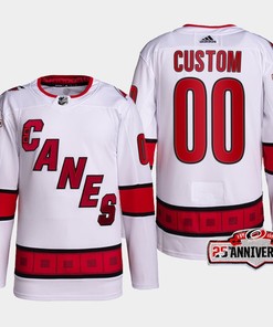 Custom 00 Carolina Hurricanes White Jersey 2022-23 Away 25th Anniversary - Robokeg