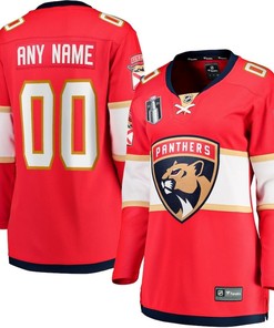 Custom 00 Florida Panthers Women's 2023 Stanley Cup Final Home Breakaway Jersey - Red - Robokeg