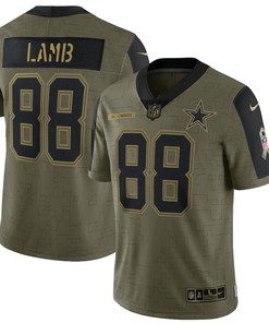 Dallas Cowboys Ceedee Lamb 88 Nfl Olive 2021 Salute To Service Retired Player Men Jersey For Cowboys Fans - Robokeg