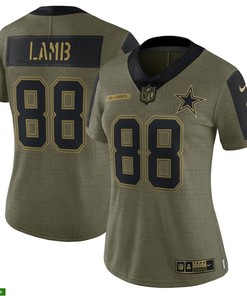Dallas Cowboys Ceedee Lamb 88 Nfl Olive 2021 Salute To Service Retired Player Women Jersey For Cowboys Fans - Robokeg