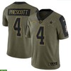 Dallas Cowboys Dak Prescott 4 Nfl Olive 2021 Salute To Service Retired Player Men Jersey For Cowboys Fans - Robokeg